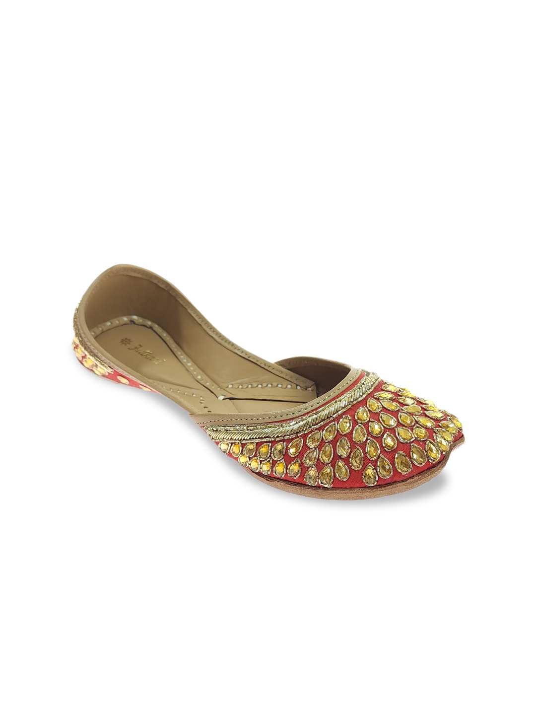 

Fulkari Embellished Leather Mojaris, Red