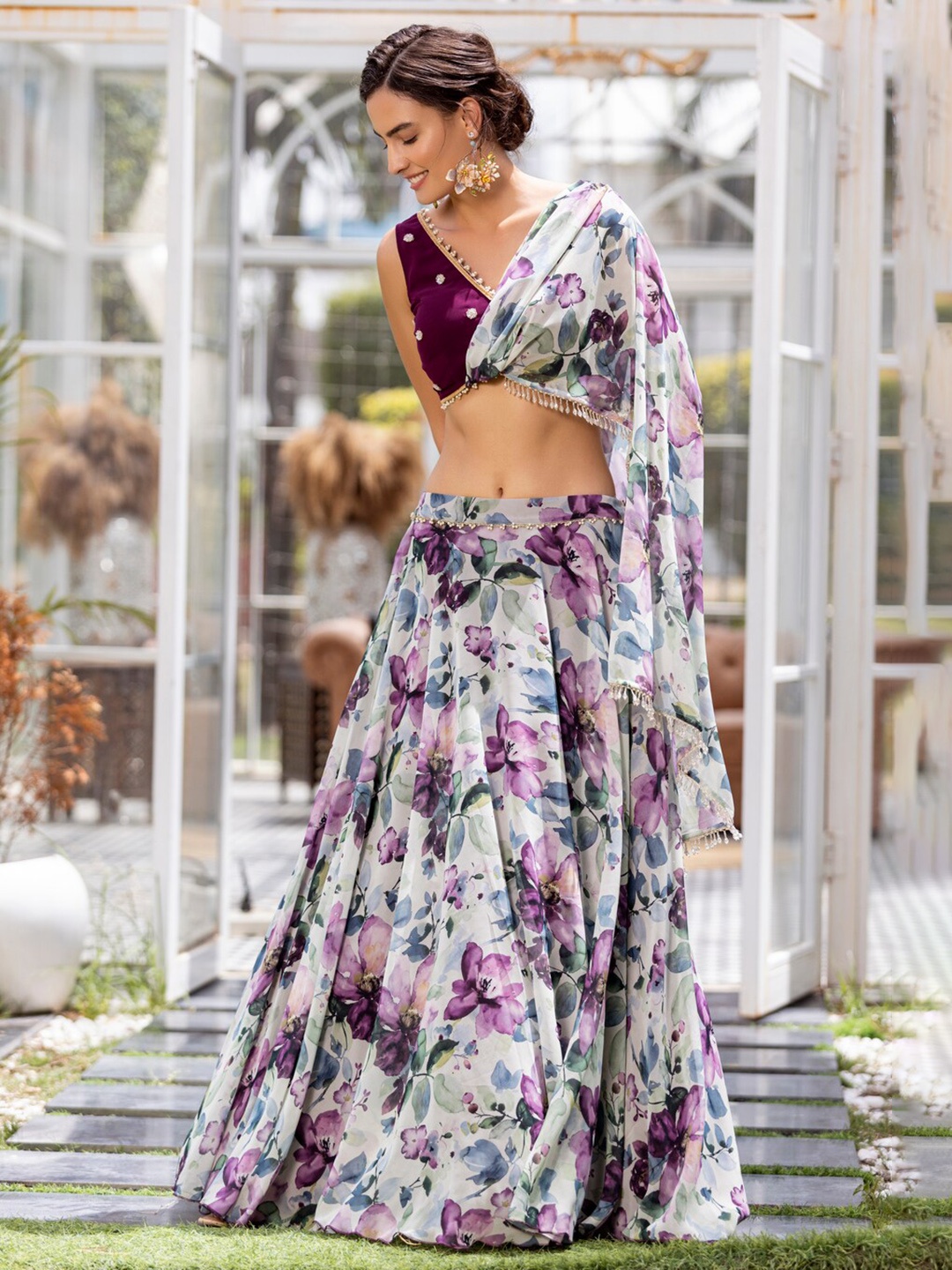 

MABISH LUXE Embellished Beads and Stones Ready to Wear Lehenga & Blouse With Dupatta, Purple