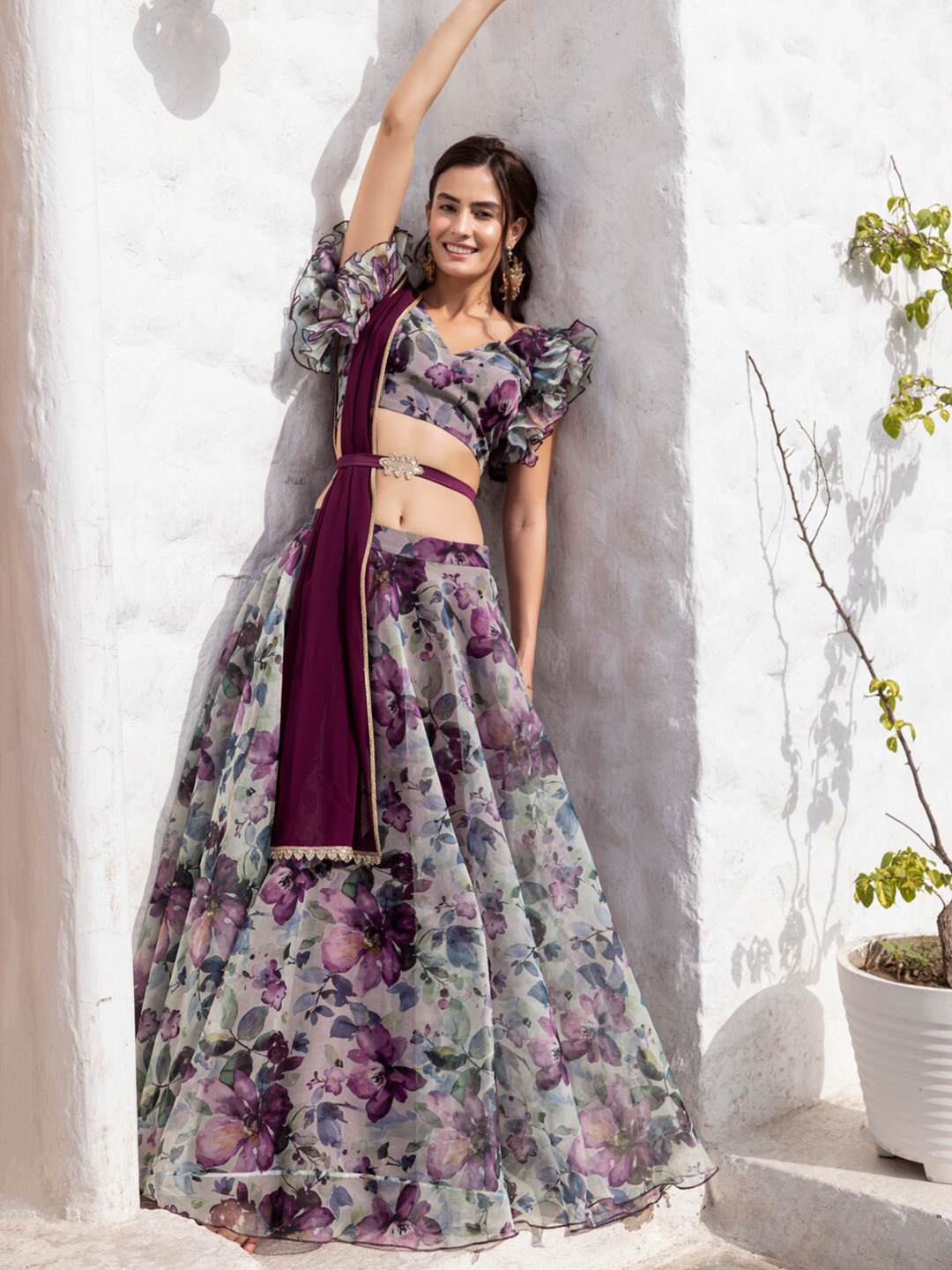 

MABISH LUXE Printed Ready to Wear Lehenga & Blouse With Dupatta, Purple