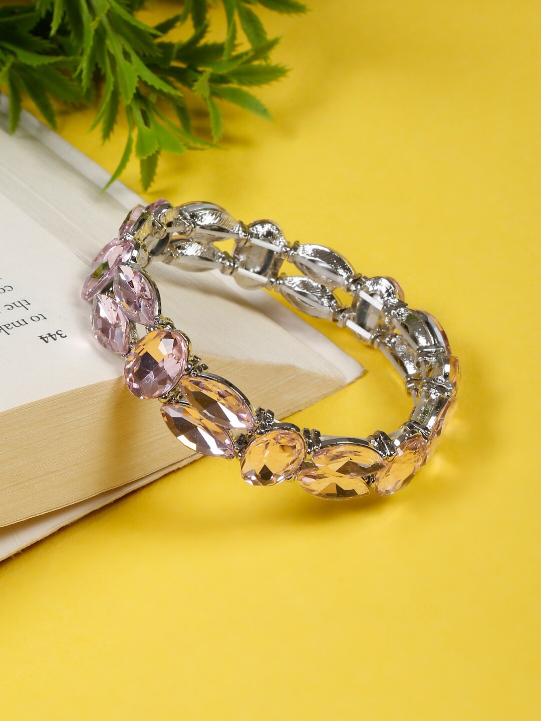 

YouBella Crystal Studded Adjustable Bangle-Style Bracelet, Pink