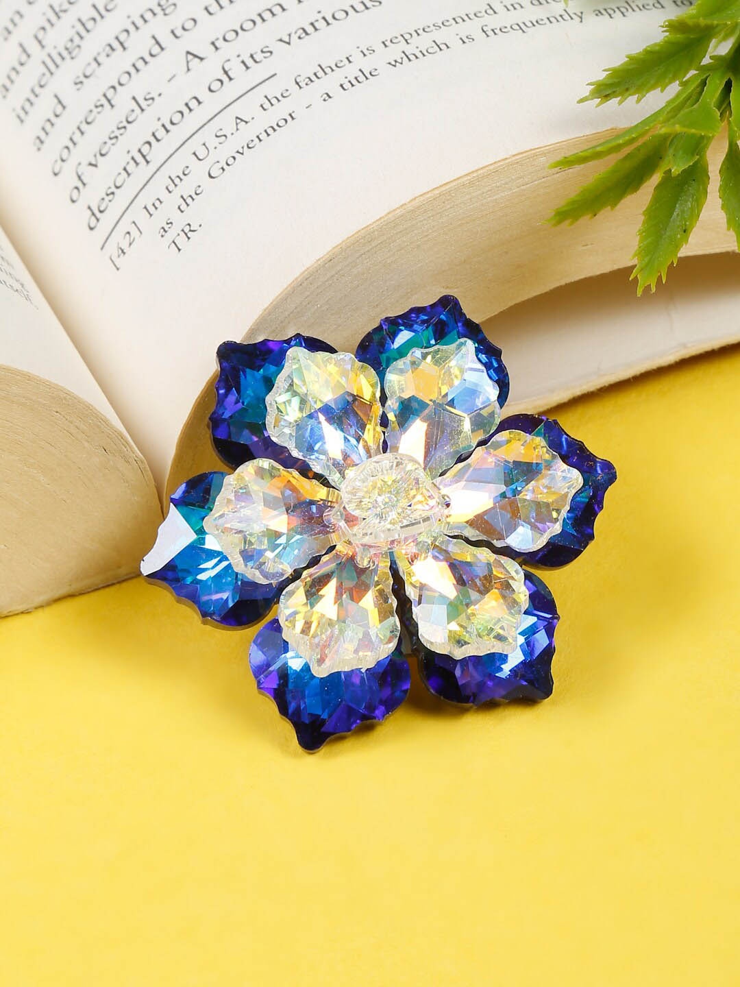 

YouBella Crystal Stone-Studded Flower Design Brooch, Blue