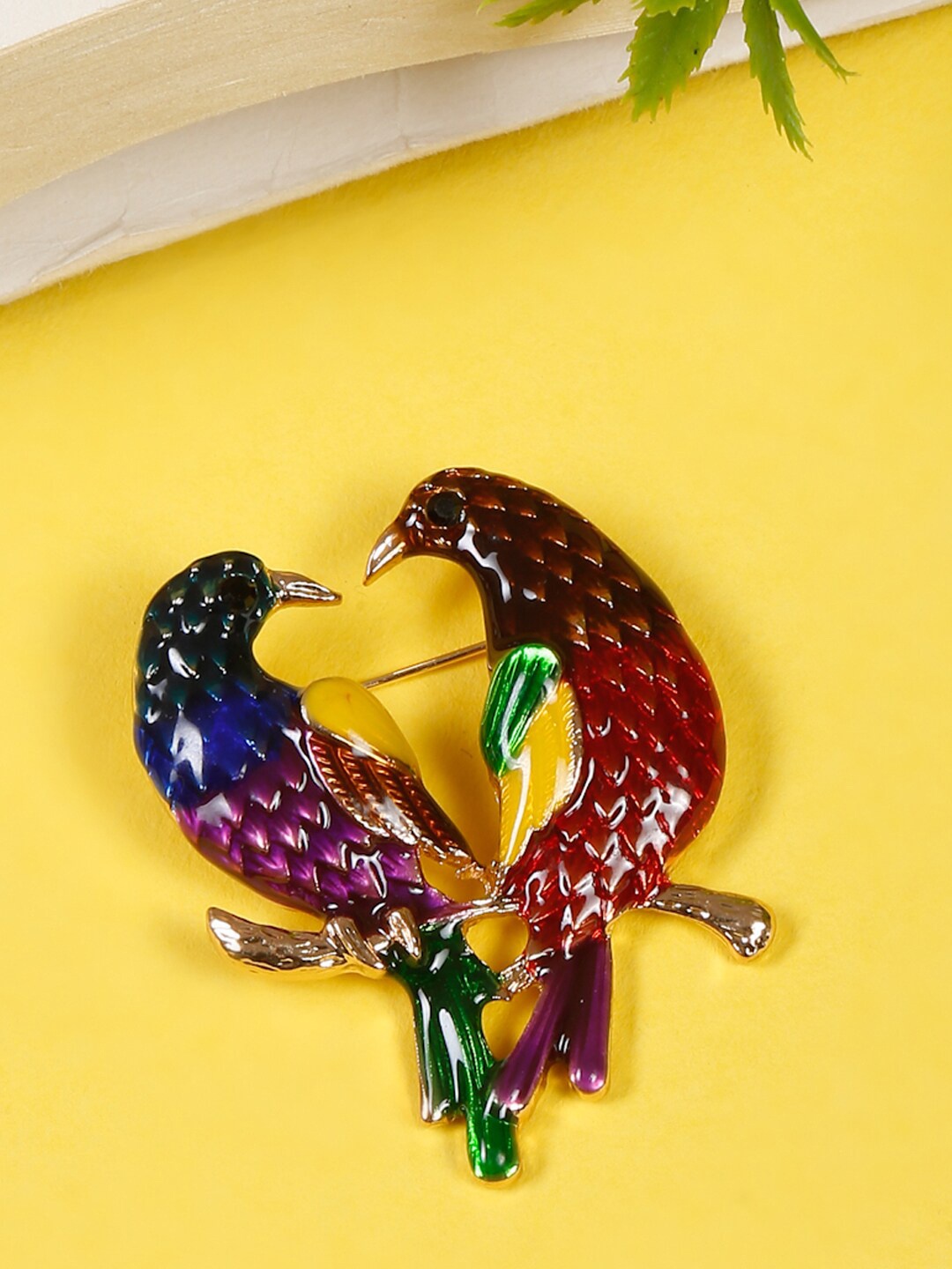 

YouBella Crystal Studded Love Birds Shaped Brooch, Red