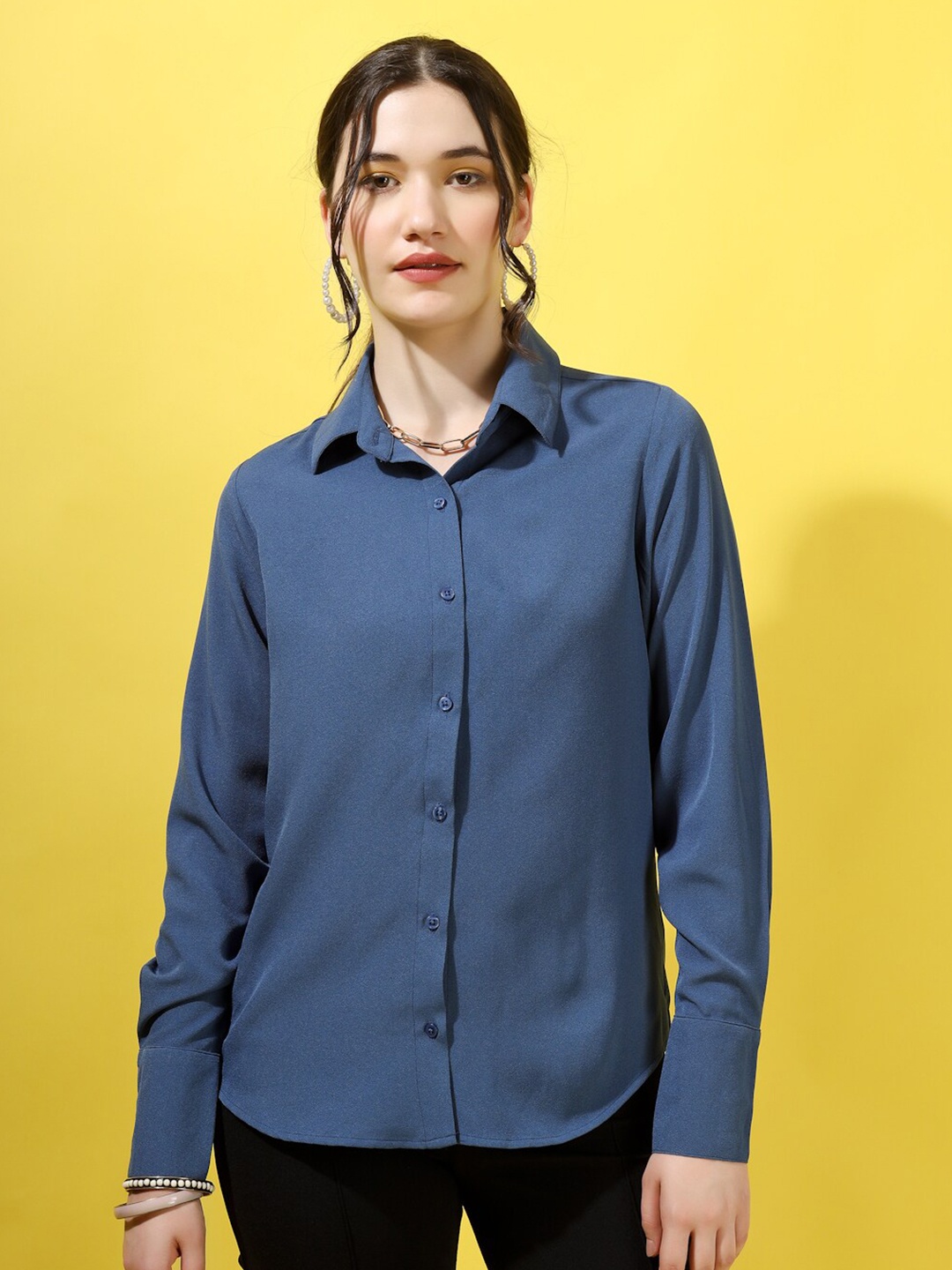 

angloindu Relaxed Spread Collar Casual Shirt, Blue