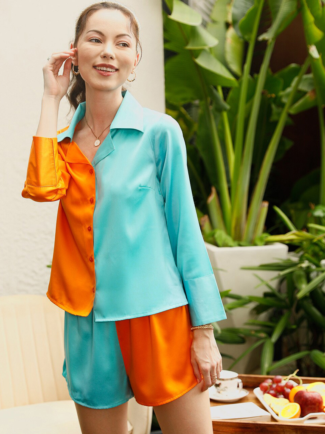 

STREET 9 Turquoise Blue Colourblocked Night suit