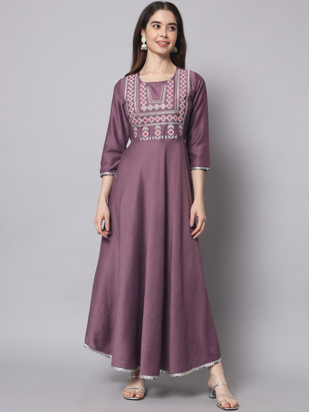 

Sangria Mauve Embroidered Anarkali Maxi Ethnic Dress