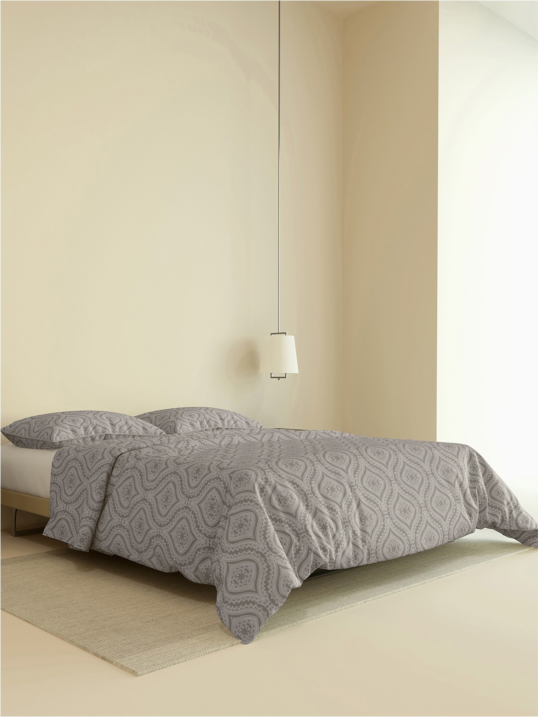 

LABHAM Grey Ethnic Motifs Pure Cotton 350 TC King Bedsheet with 2 Pillow Covers