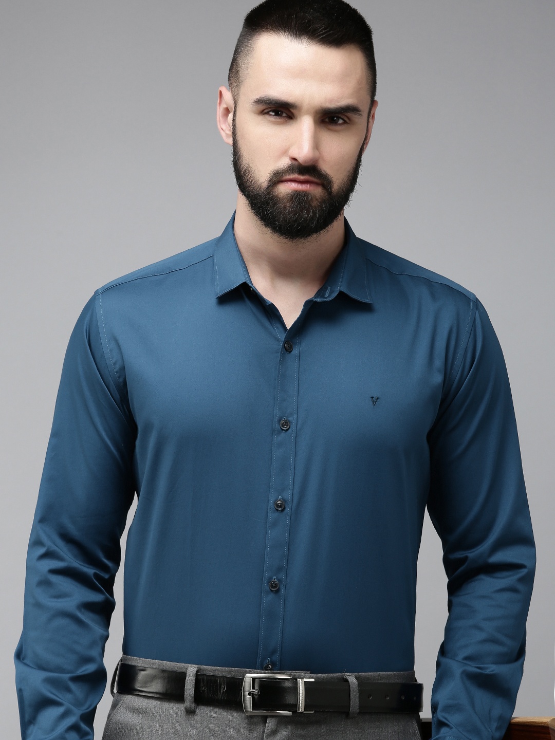 

V Dot Pure Cotton Slim Fit Formal Shirt, Blue
