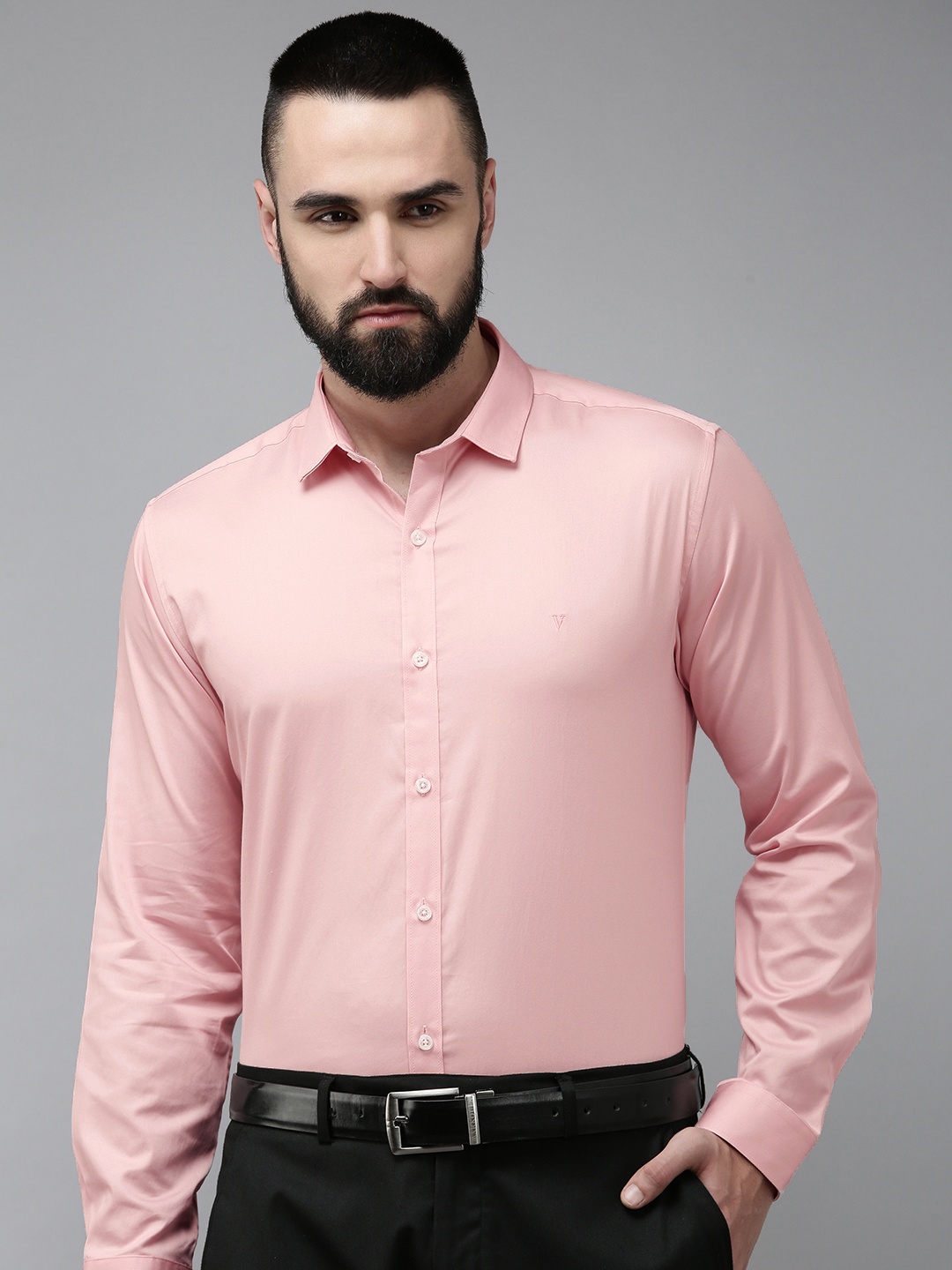 

V Dot Slim Fit Pure Cotton Solid Formal Shirt, Pink