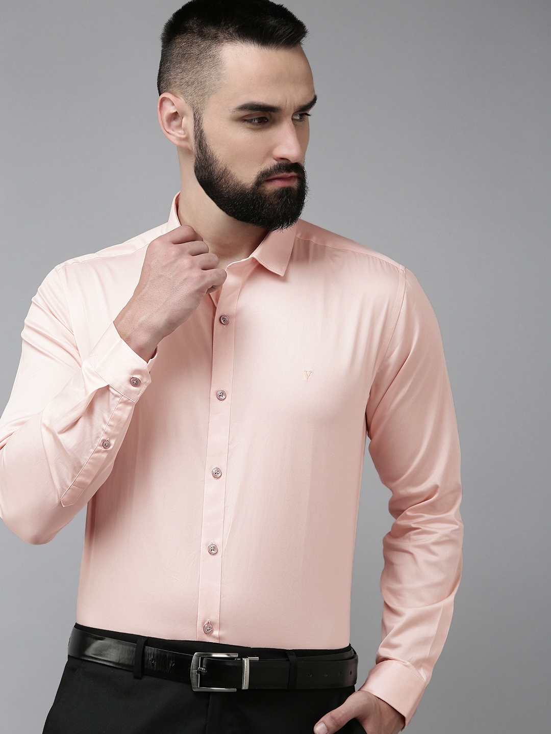 

V Dot Pure Cotton Slim Fit Formal Shirt, Peach