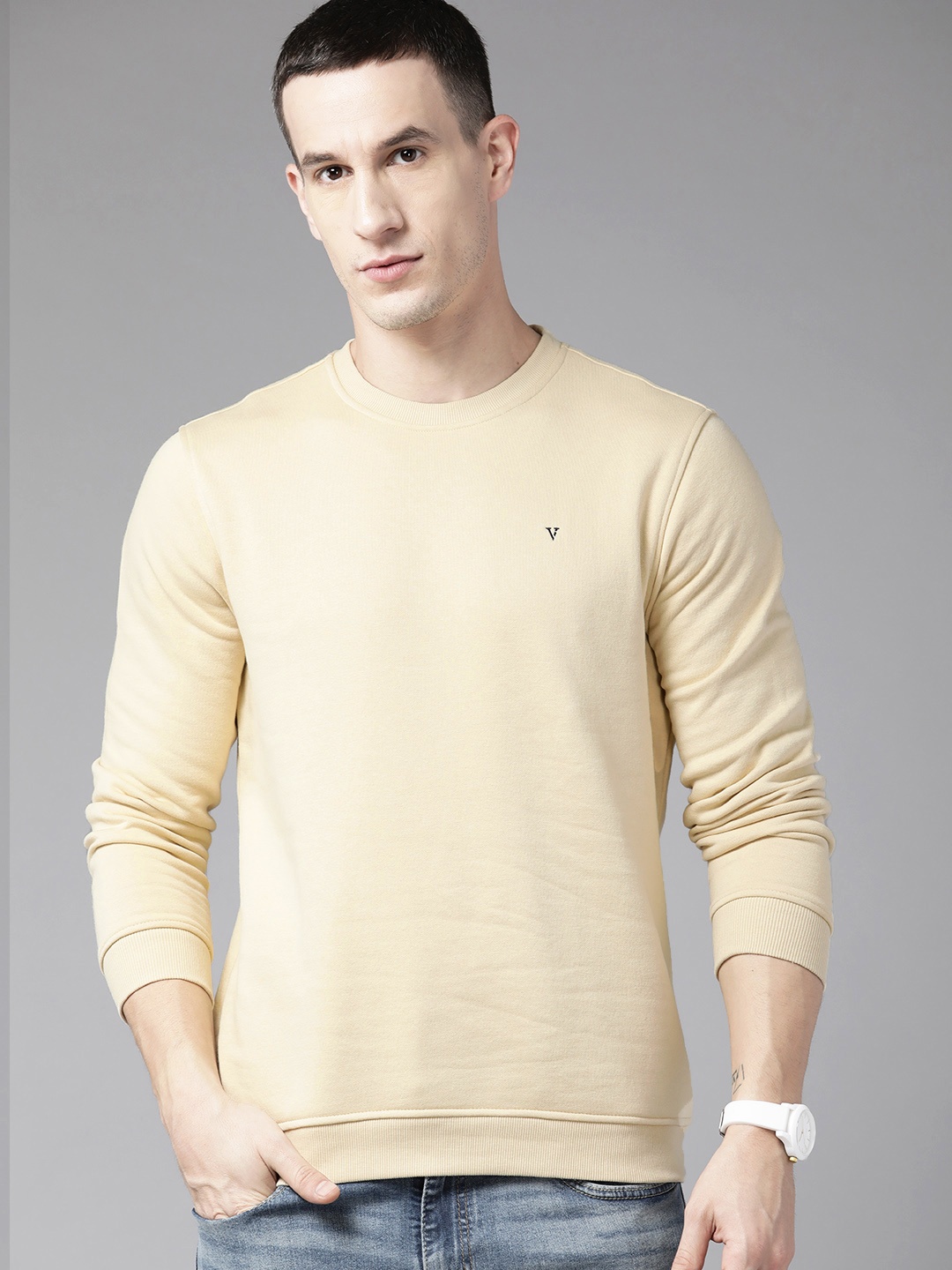 

Van Heusen Men Slim Fit Sweatshirt, Cream