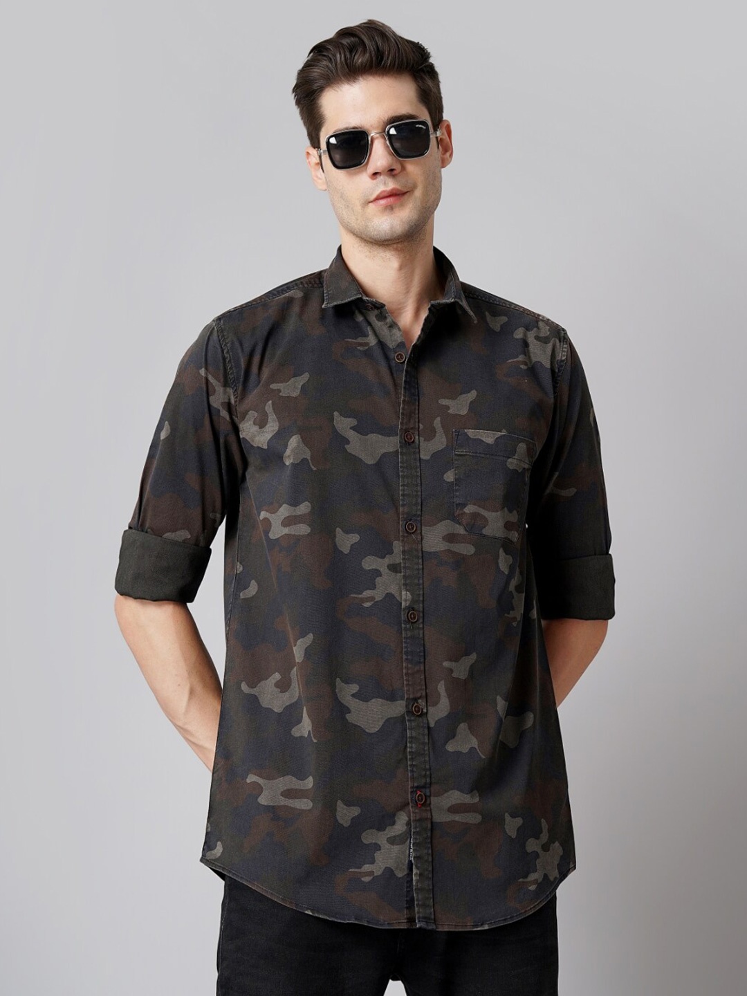 

PAUL STREET Men Standard Camofaluge Printed Casual Shirt, Black