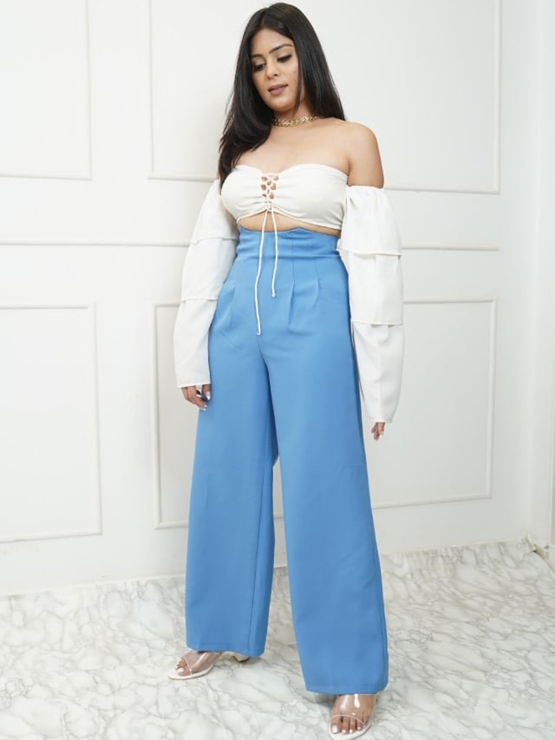 

StyleAsh Off-Shoulder Top & Trousers, Blue