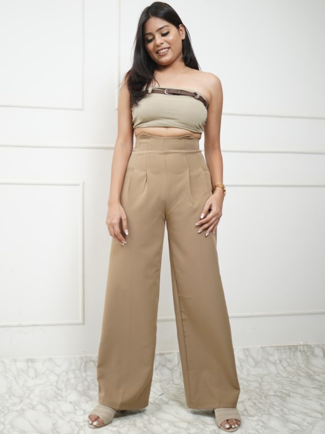 

StyleAsh Strapless Top With Trouser, Brown