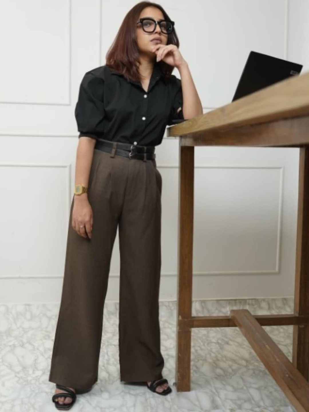 

StyleAsh Shirt Collar Shirt With Trousers, Brown