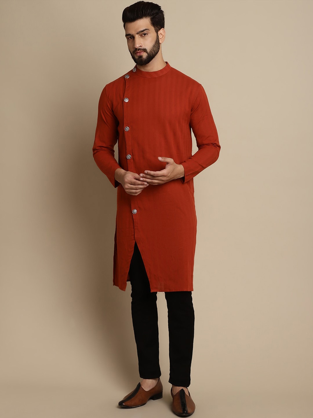 

even Striped Pure Cotton Kurta, Rust