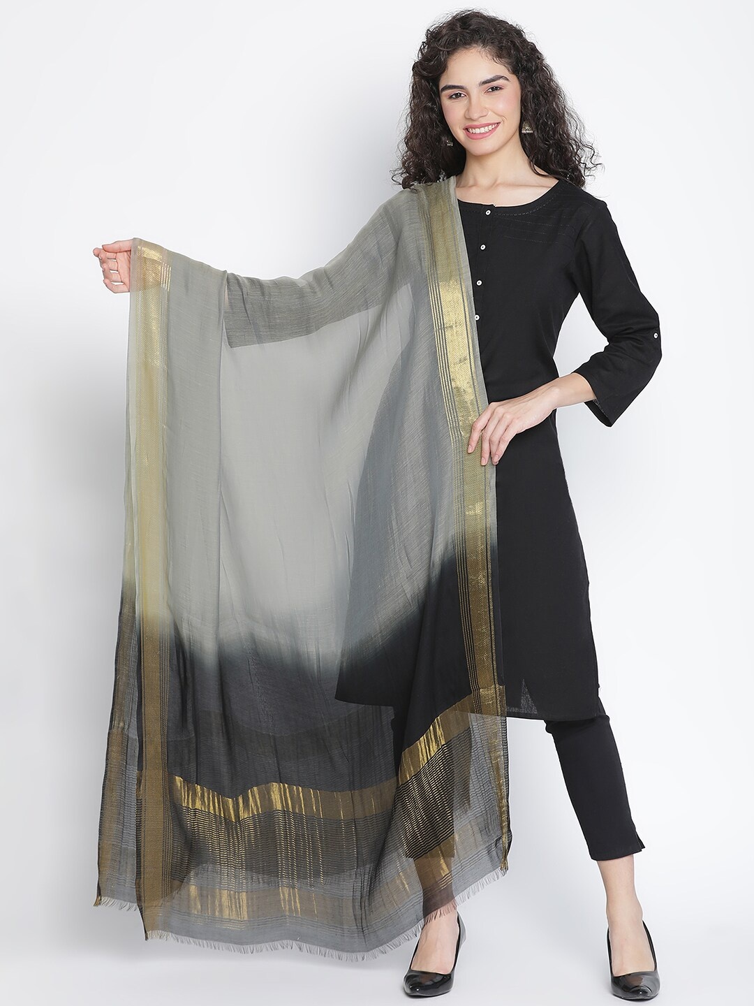 

SHINGORA Ombre Dyed Dupatta with Zari, Grey