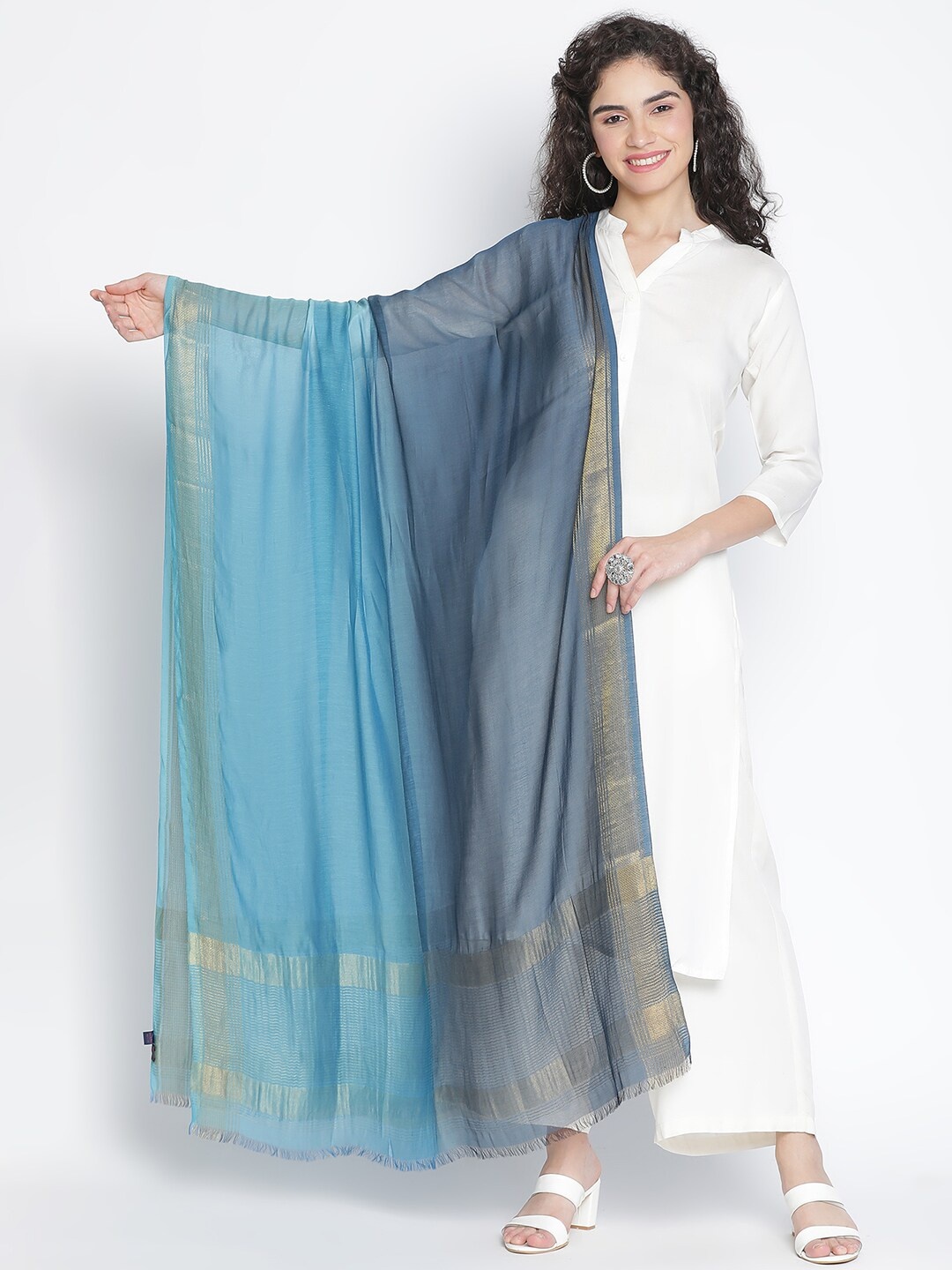 

SHINGORA Dupatta with Zari, Blue
