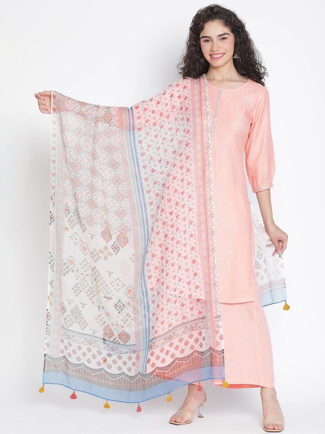 

SHINGORA Ethnic Motifs Printed Dupatta, Beige