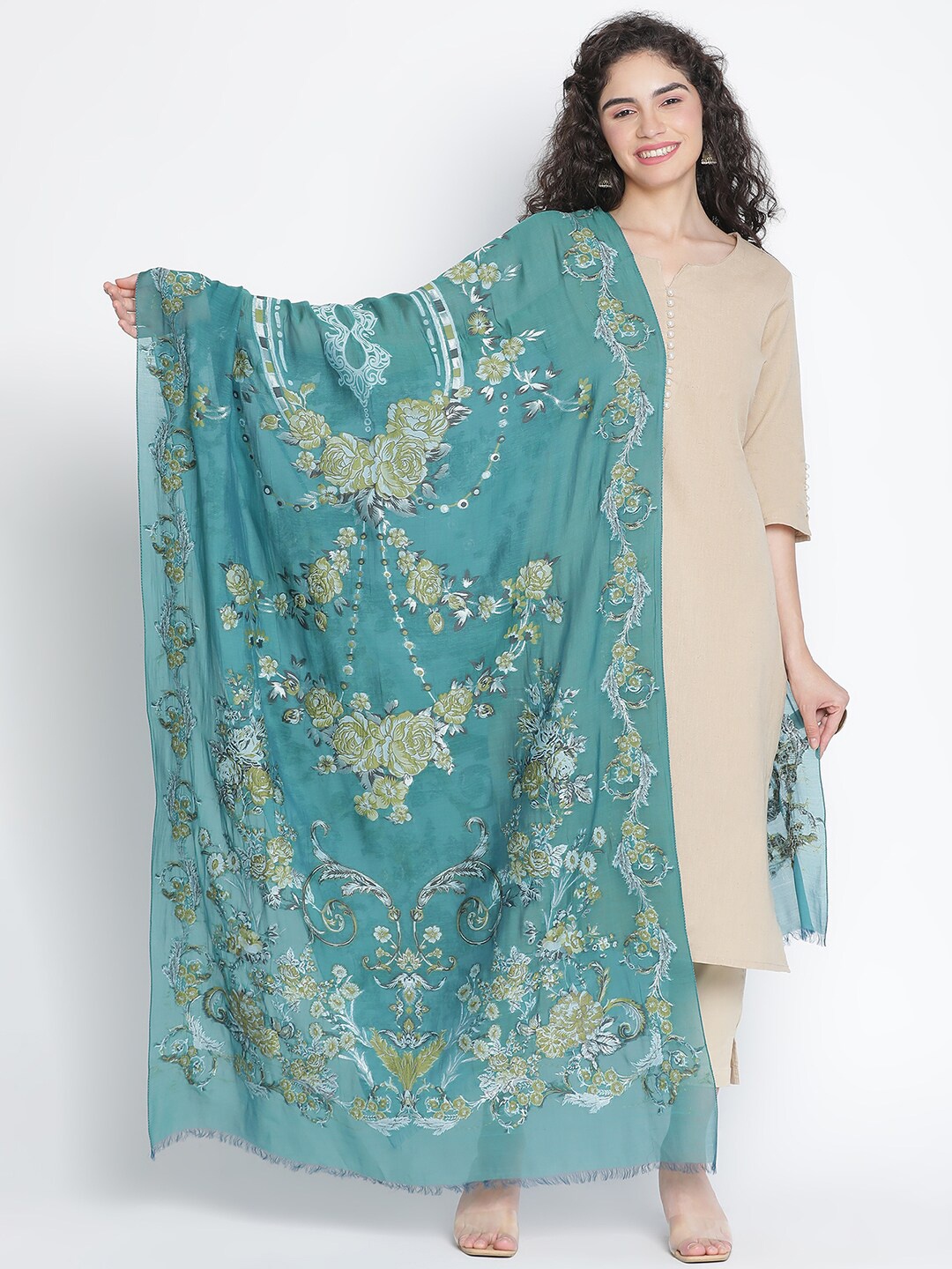 

SHINGORA Floral Printed Dupatta, Green