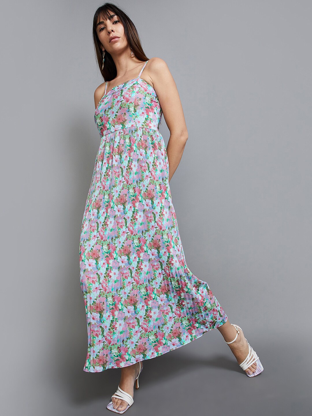 

CODE by Lifestyle Floral Printed Shoulder Straps Fit and Flare Maxi Dress, Pink