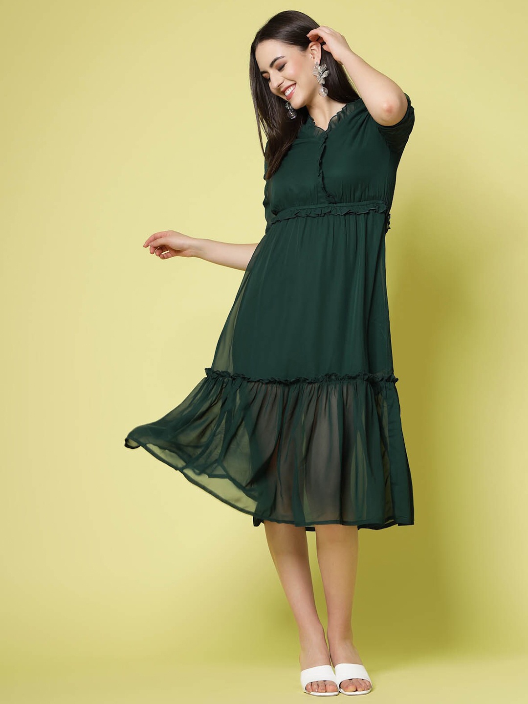 

plusS Green A-Line Midi Dress