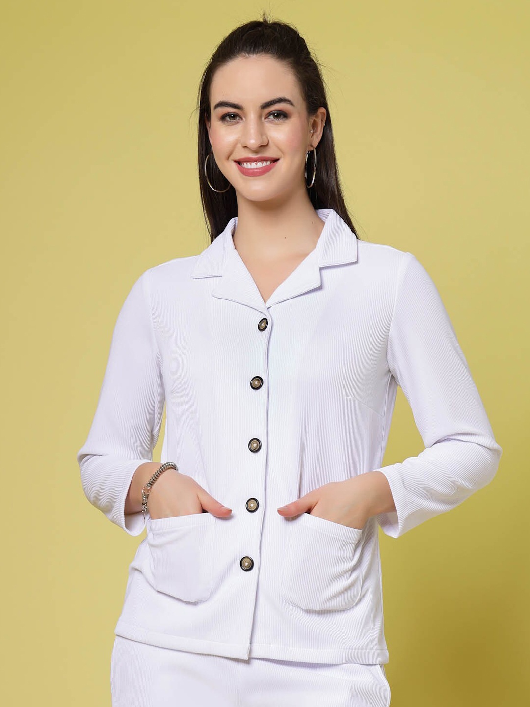 

plusS Spread Collar Regular Fit Casual Shirt, White