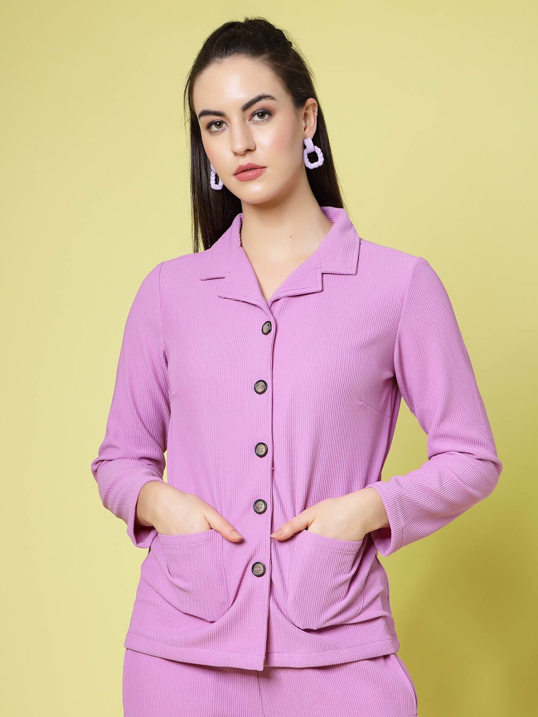 

plusS Spread Collar Regular Fit Casual Shirt, Lavender