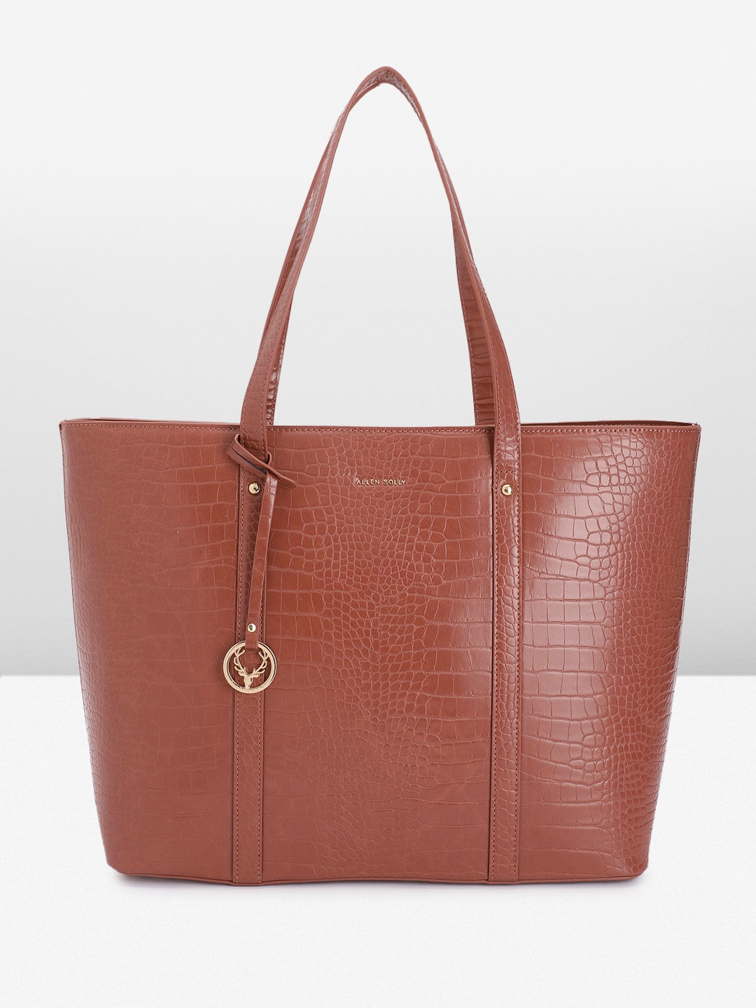 

Allen Solly Crocodile Textured PU Laptop Shoulder Bag with Brand Logo Tasselled Detail, Rust