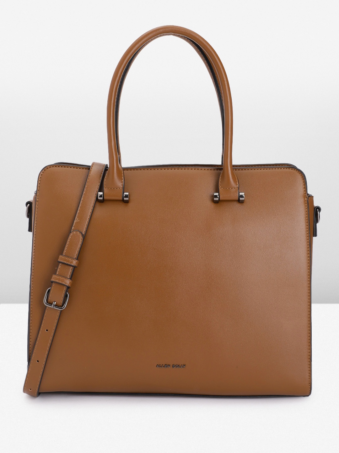 

Allen Solly Solid PU Structured Handheld Bag, Tan