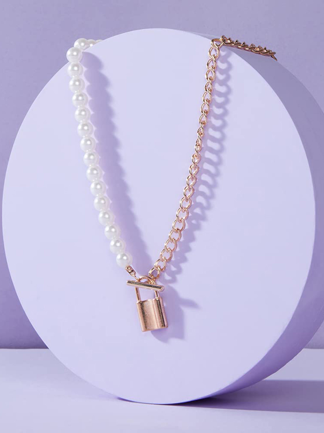 

VAGHBHATT Gold-Plated Beaded Padlock Pendant Necklace