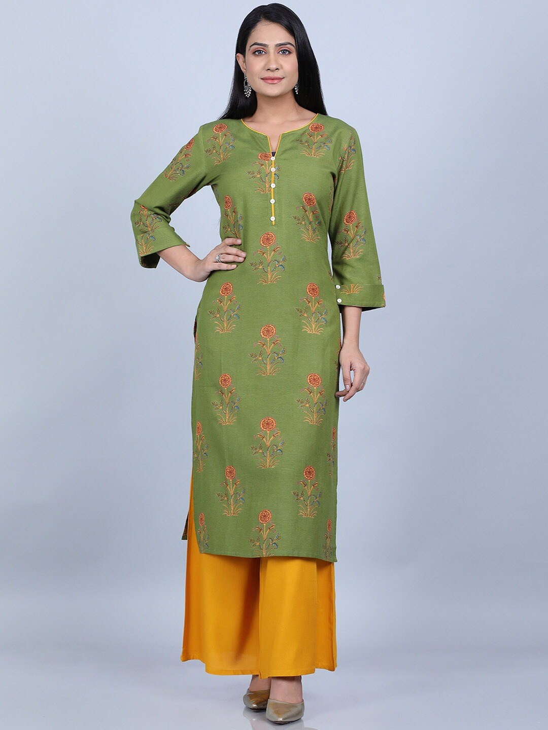 

SUTI Floral Printed Cotton Straight Kurta, Green