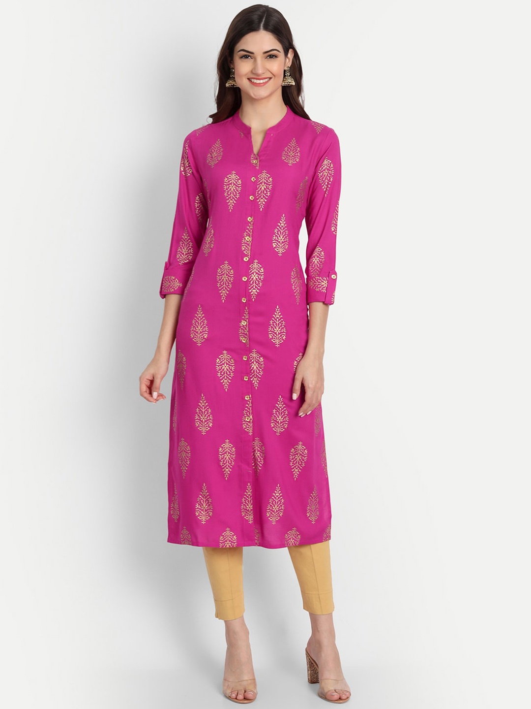 

SUTI Ethnic Motifs Printed Mandarin Collar Kurta, Pink