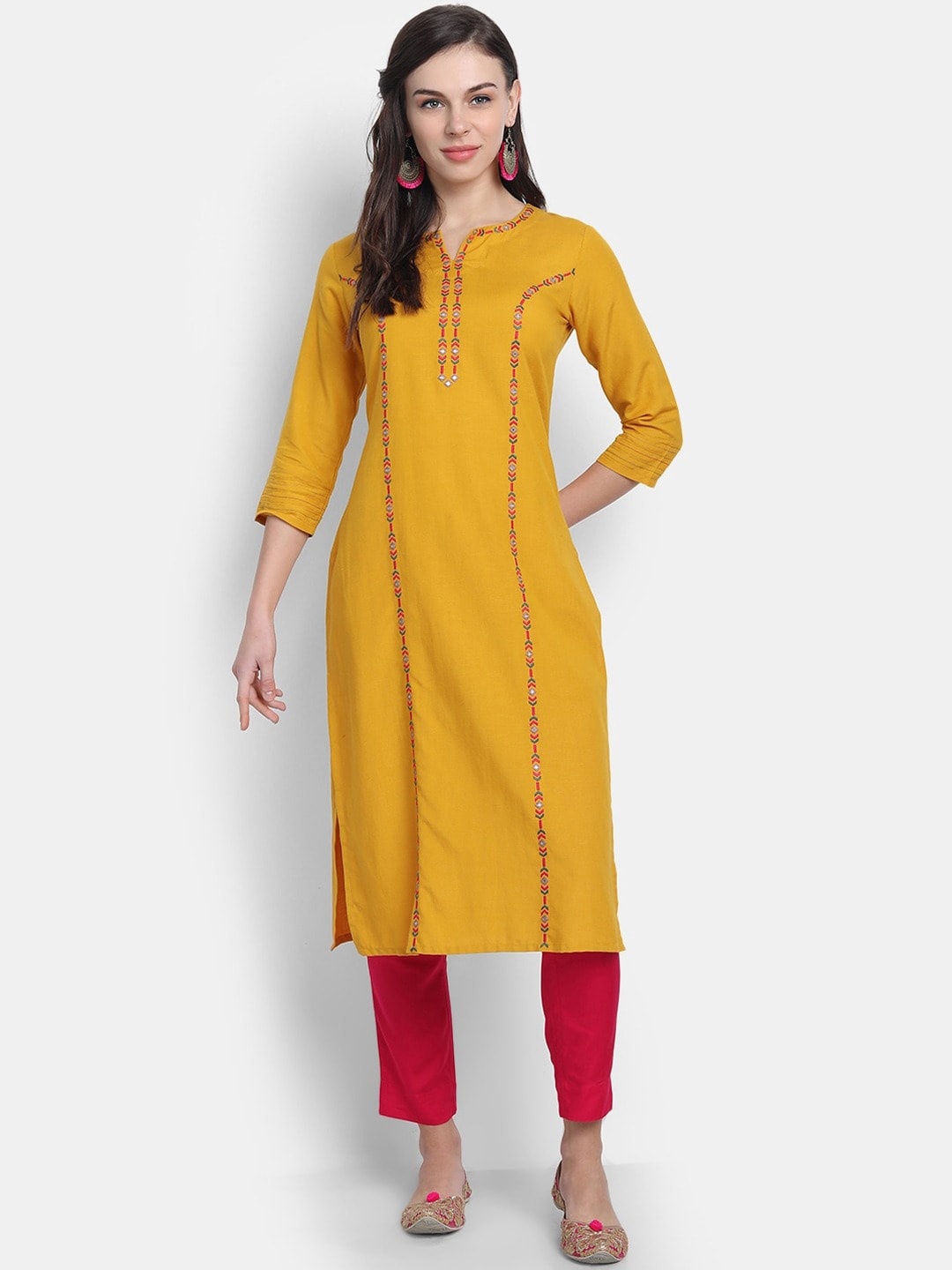 

SUTI Embroidered Thread Work Kurta, Mustard