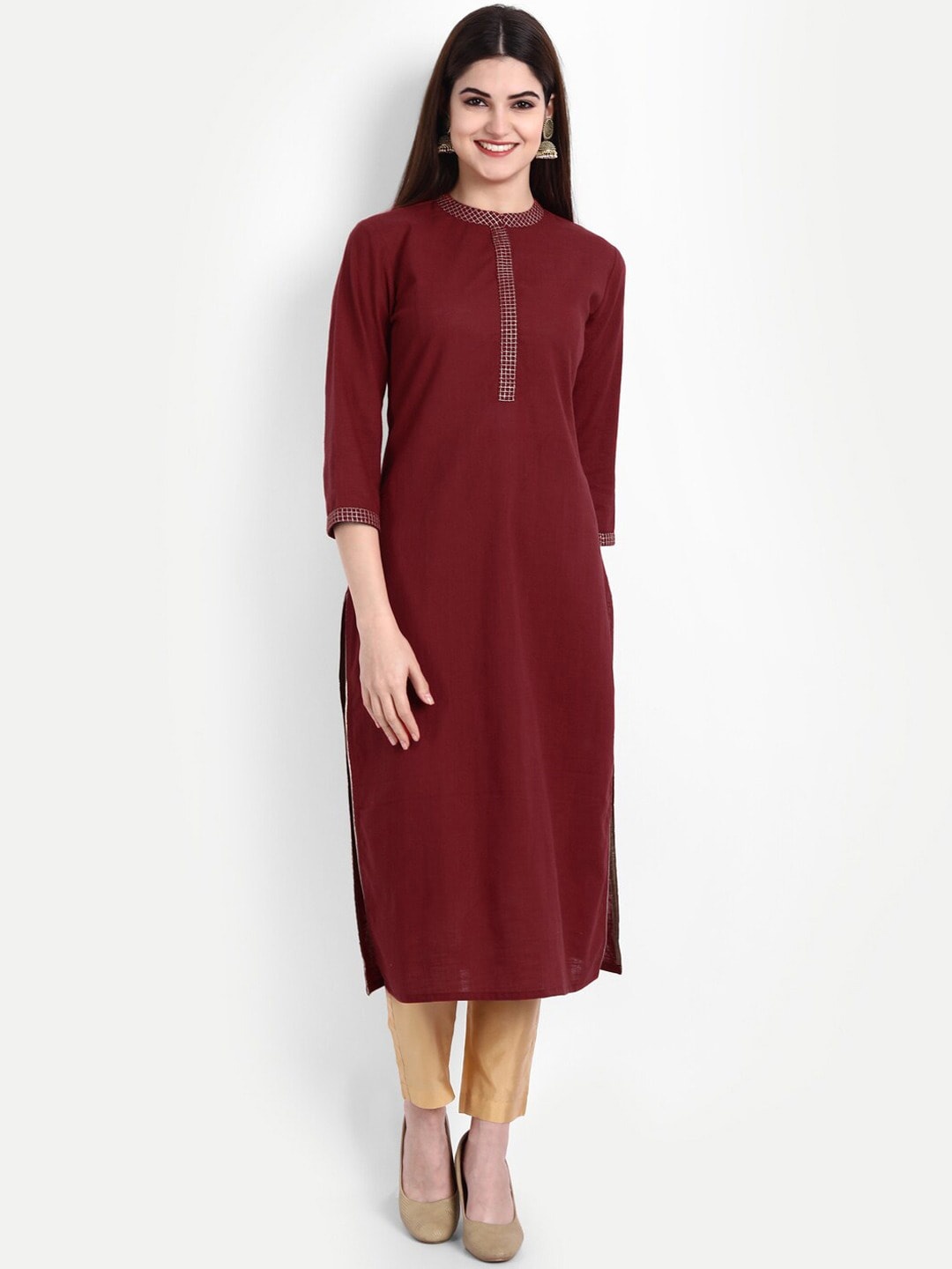 

SUTI Mandarin Collar Cotton Regular Kurta, Maroon