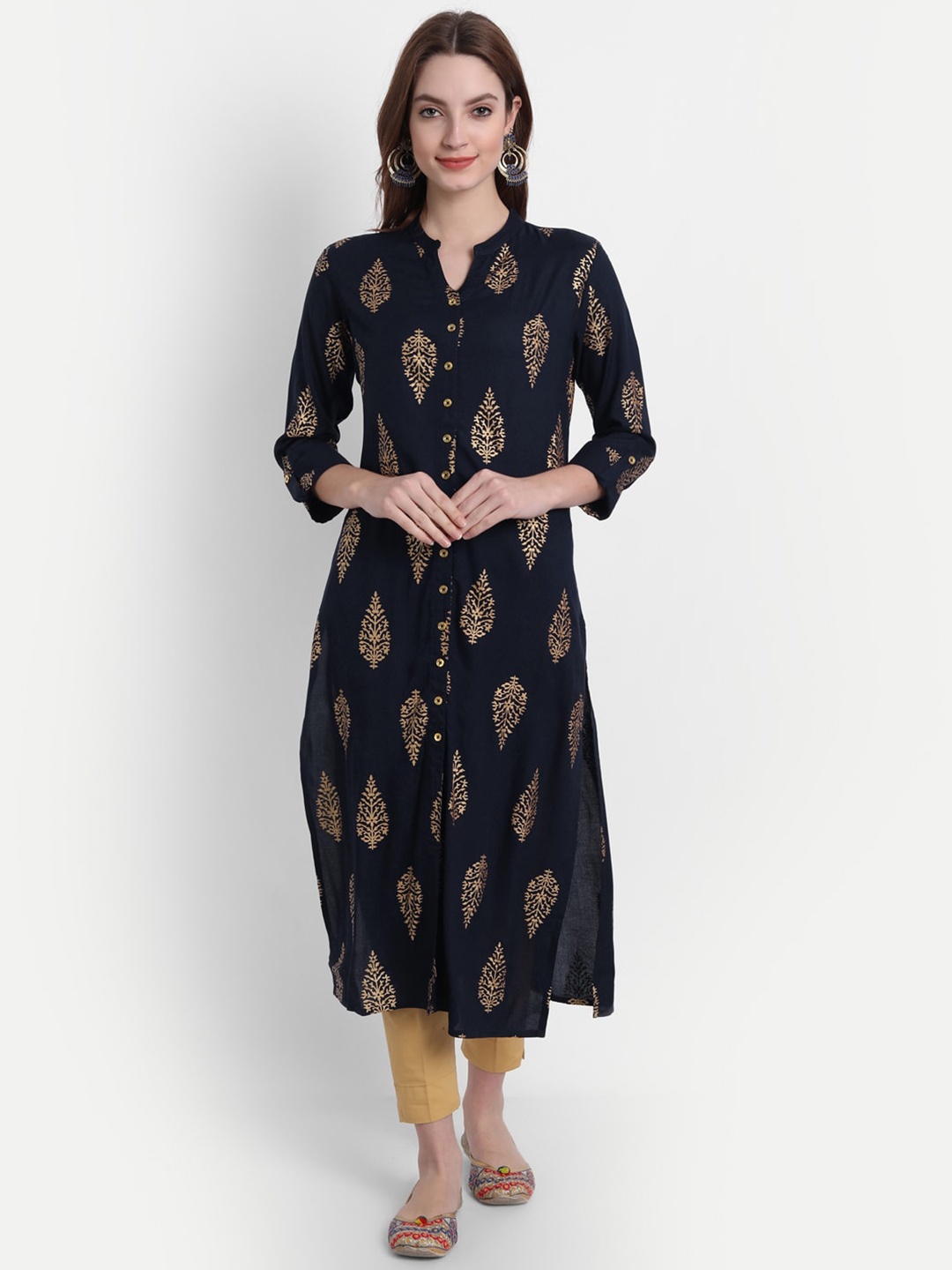 

SUTI Ethnic Motifs Printed Cotton Kurta, Navy blue