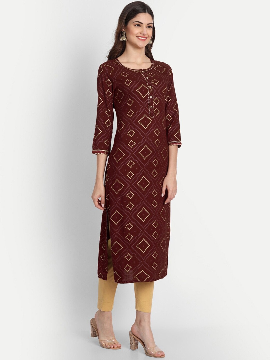 

SUTI Geometric Printed Kurta, Maroon