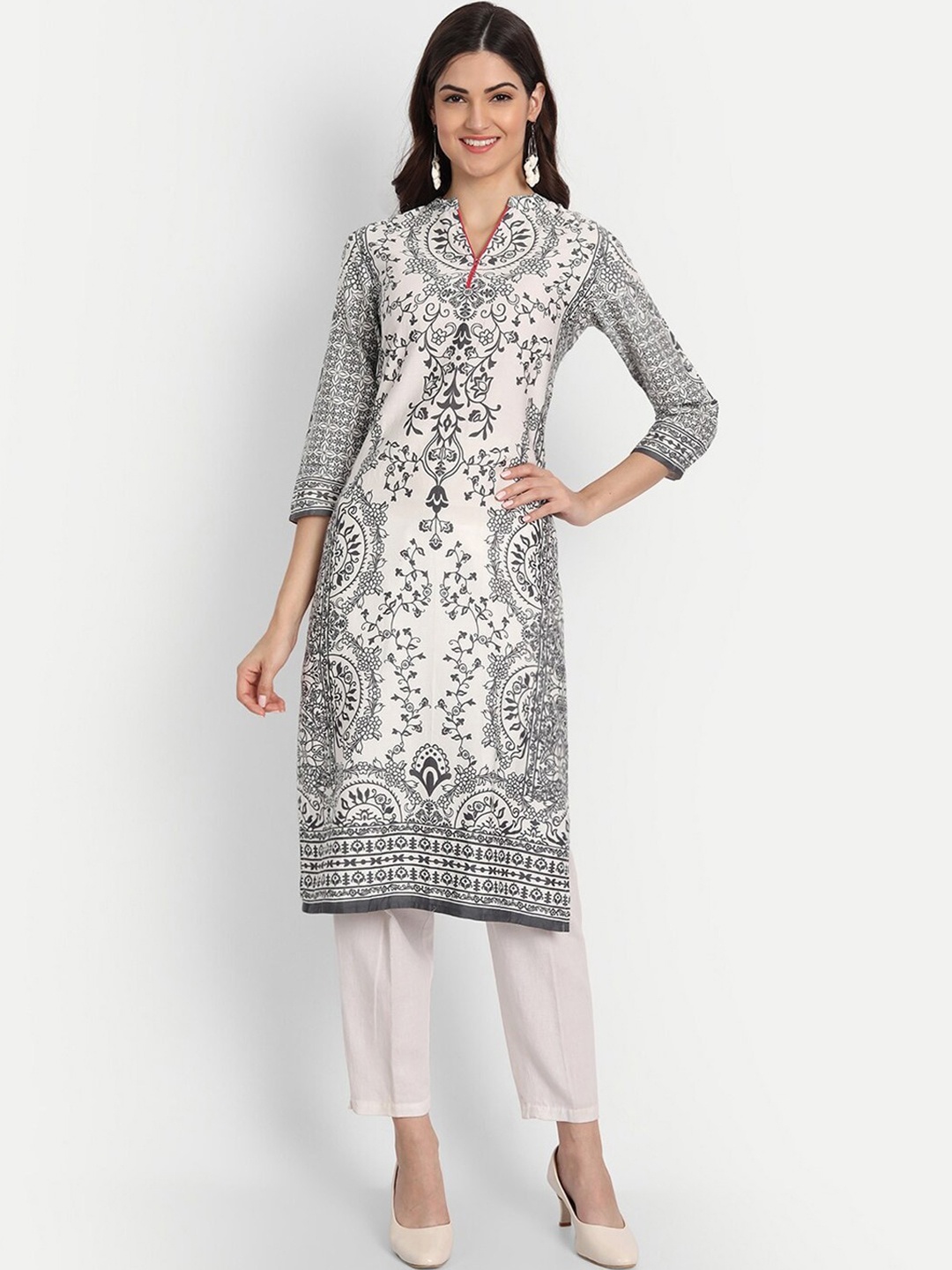 

SUTI Ethnic Motifs Printed Cotton Straight Kurta, White