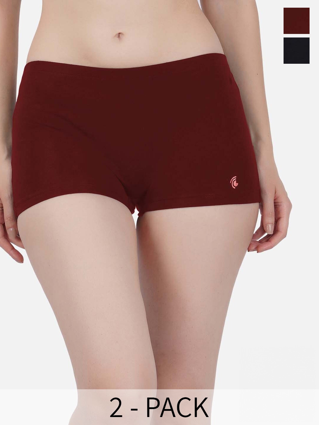 

IMPERATIVE Pack Of 2 Mid Rise Boy Shorts Briefs, Black