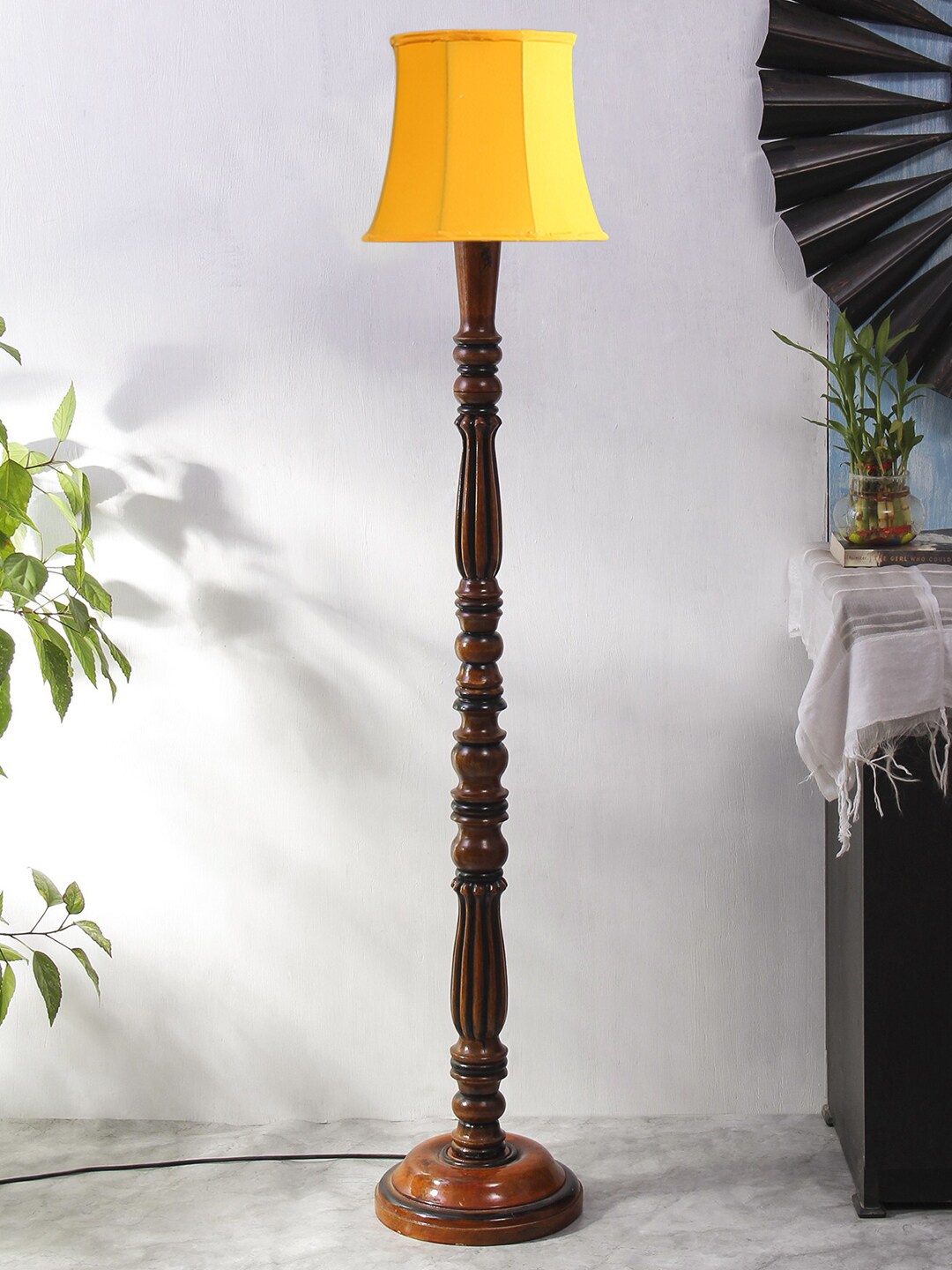 

Devansh Yellow & Brown Cotton & Wooden Floor Lamp