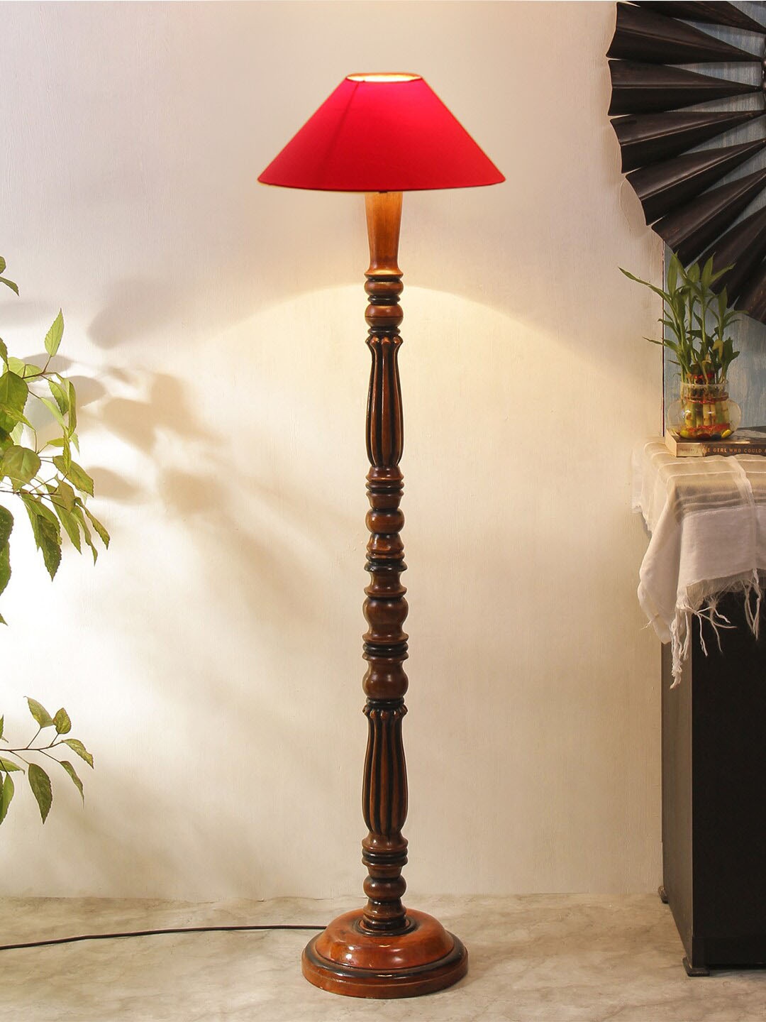 

Devansh Red & Brown Cotton & Wooden Floor Lamp