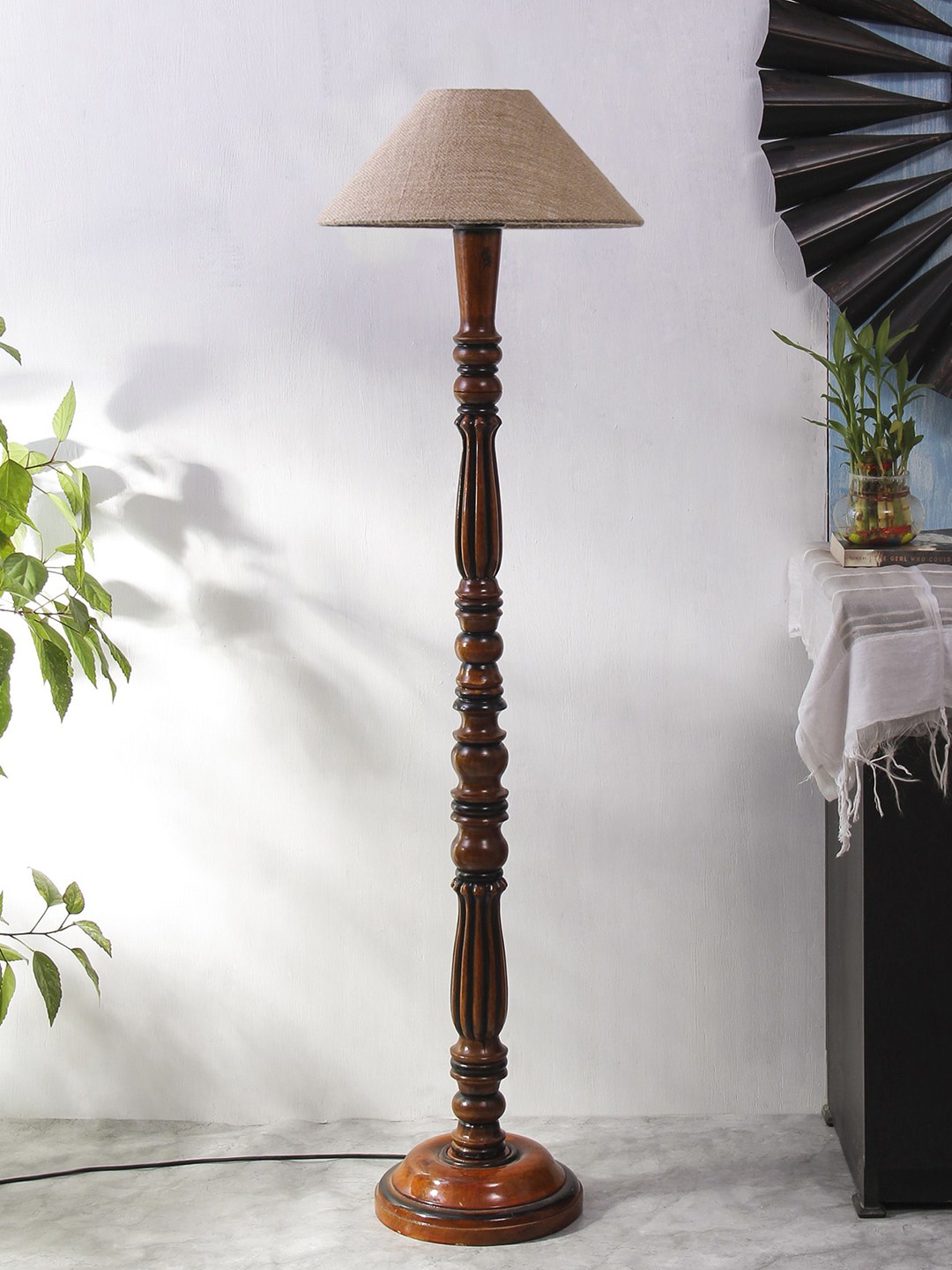 

Devansh Beige & Brown Textured Wooden Floor Lamp With Cotton Shade