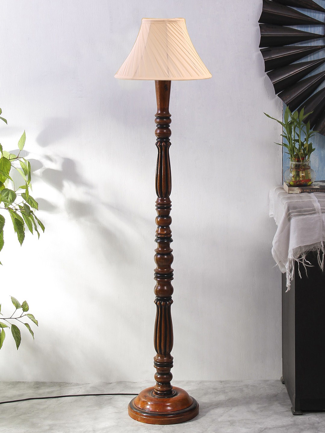 

Devansh White & Brown Cotton & Wooden Floor Lamp