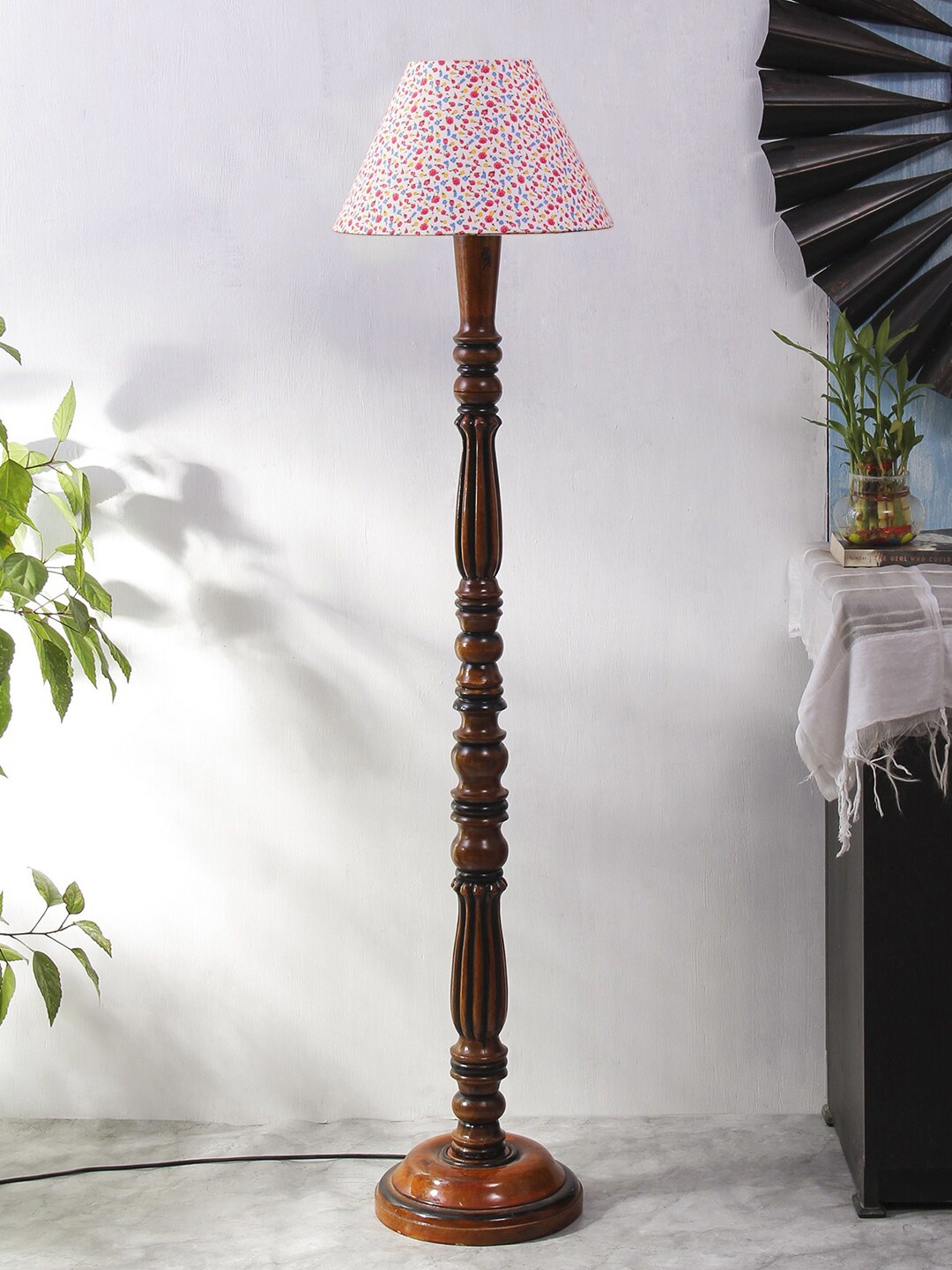 

Devansh Brown & Pink Printed Wooden Conical Floor Lamp