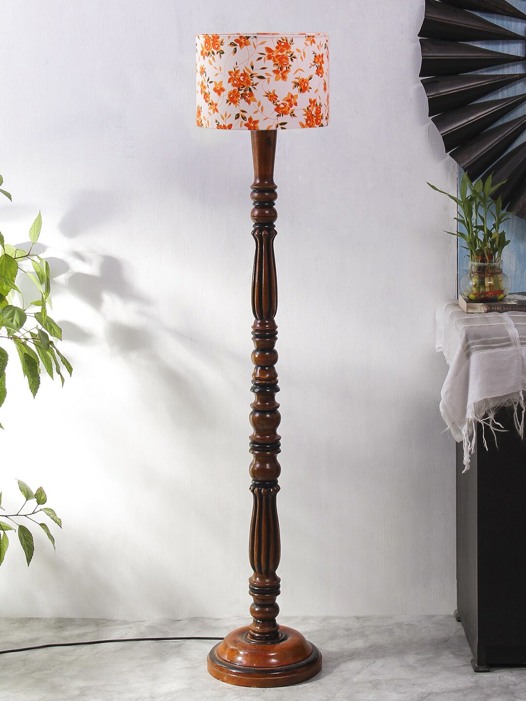 

Devansh White & Brown Printed Cotton & Wooden Floor Lamps