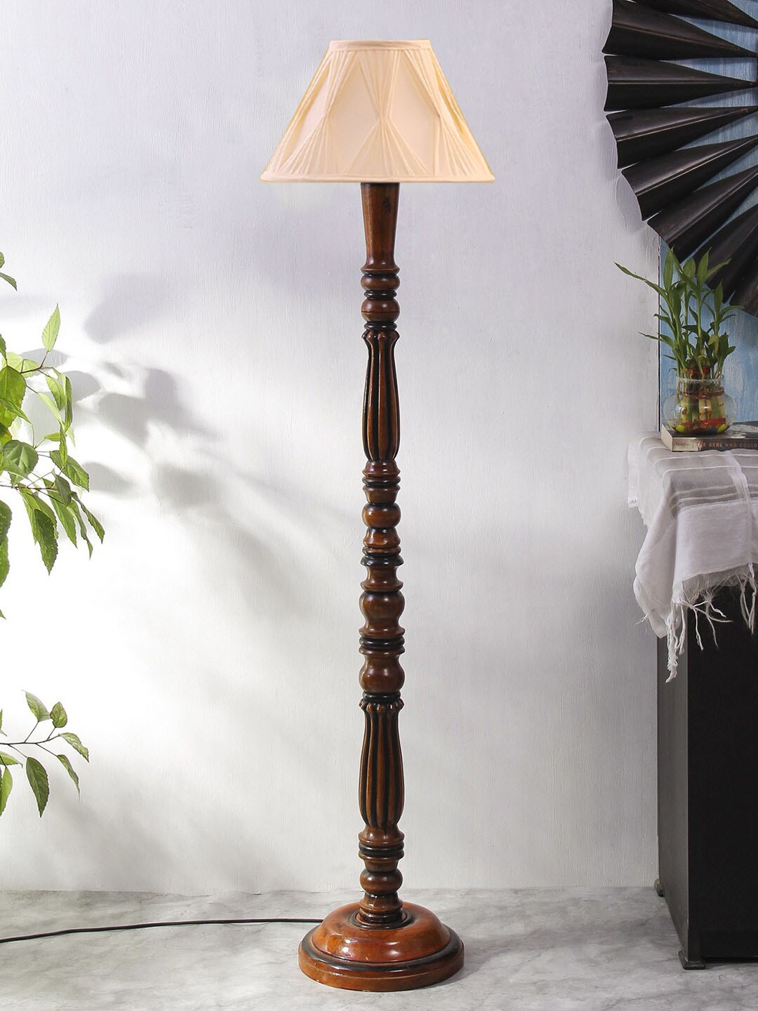 

Devansh Off White & Brown Pleated Wooden Floor Lamps