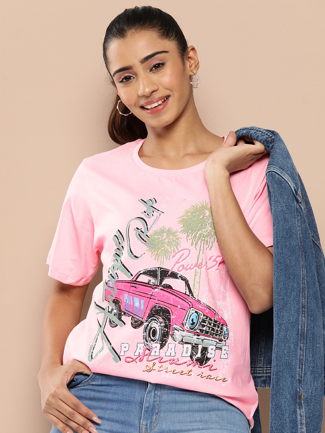 

HERE&NOW Printed Pure Cotton T-shirt, Pink