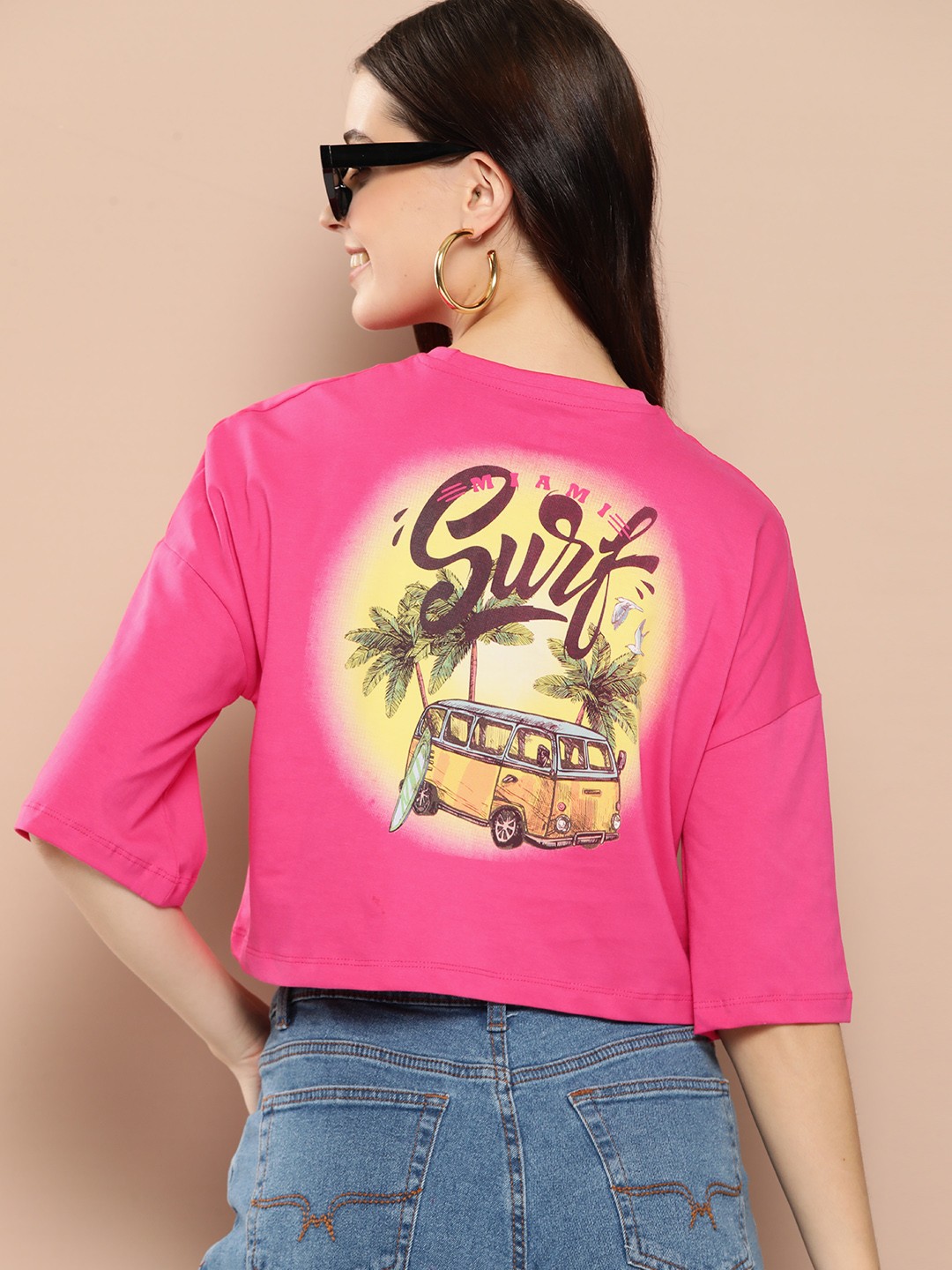 

HERE&NOW Graphic Printed Pure Cotton T-shirt, Pink