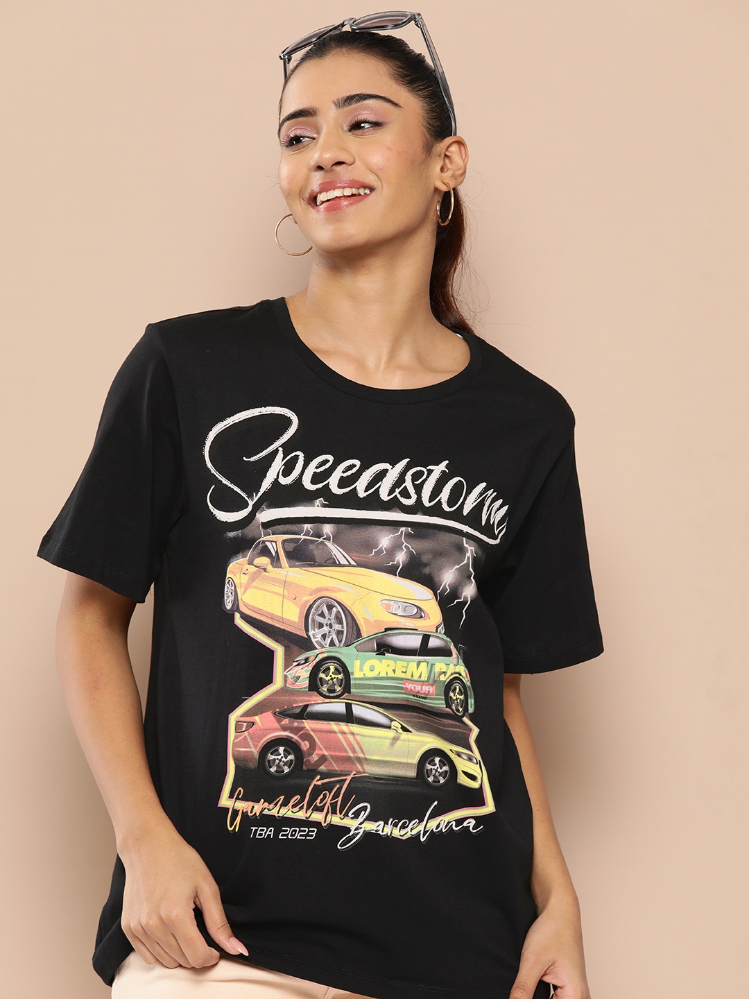 

HERE&NOW Printed Pure Cotton T-shirt, Black