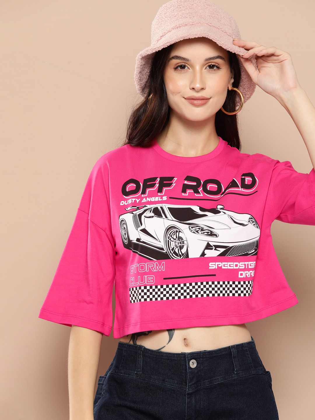 

HERE&NOW Typography Printed Pure Cotton T-shirt, Pink
