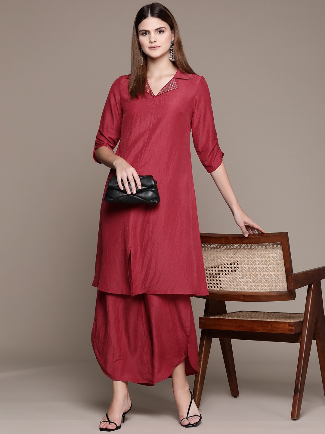 

Moda Rapido Mirror Work Kurta with Palazzos, Maroon